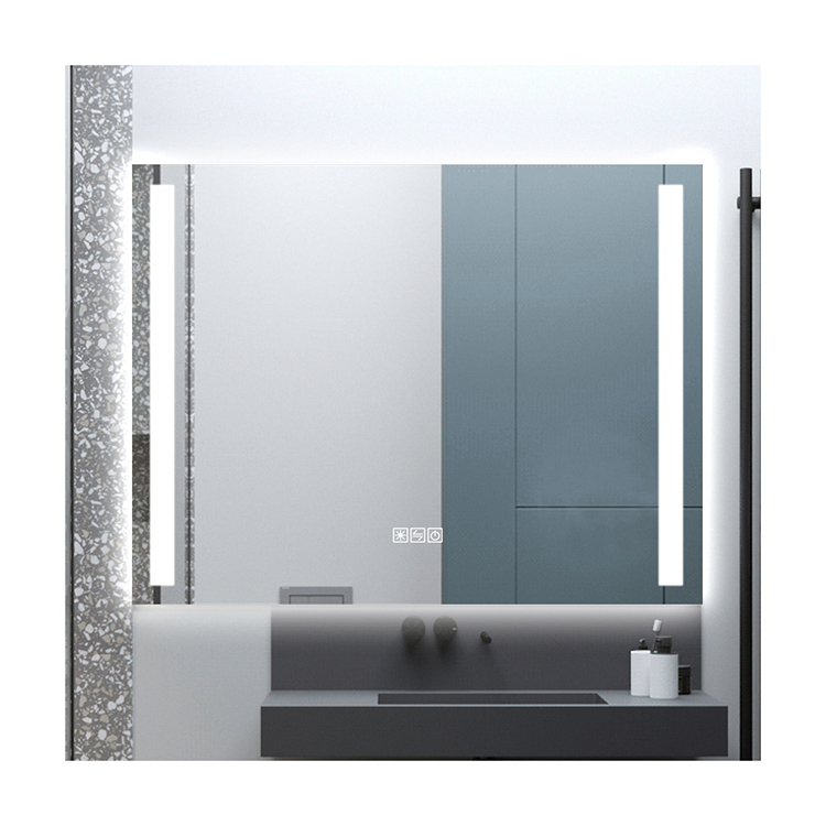 Rectangle LED Bathroom Mirror With Two Frosted Light Strips