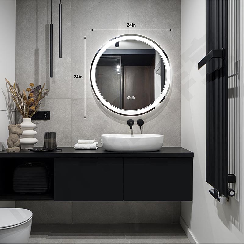 Round LED Bathroom Mirror With Backlit And Front