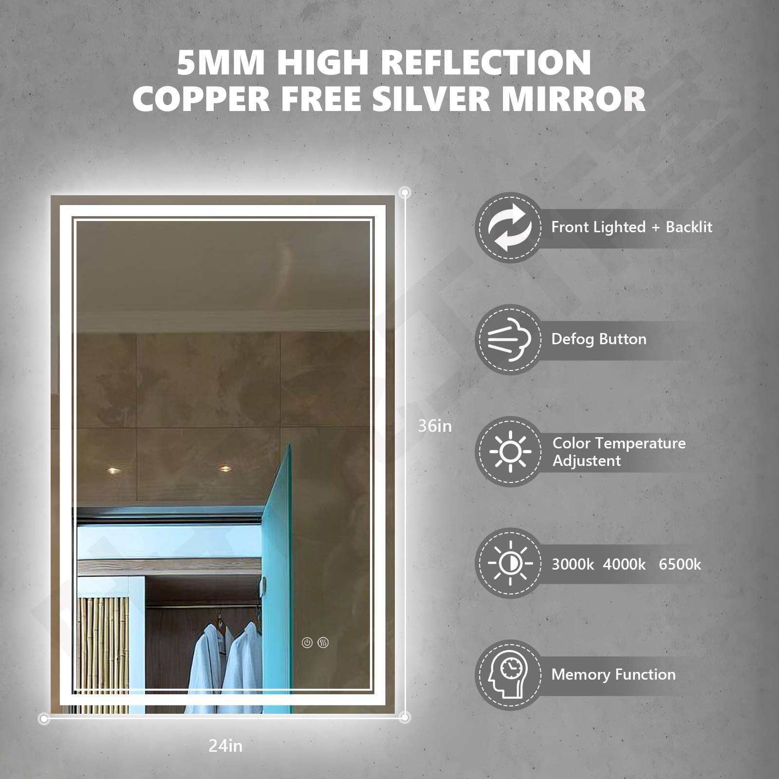 Vanity Rectangle LED Bathroom Mirror